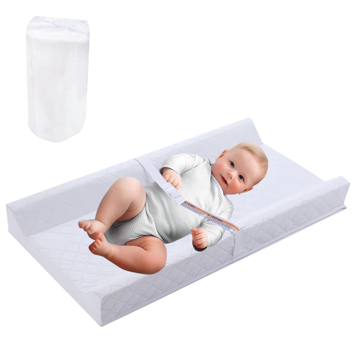Baby Changing Pad Infant Diaper Changing Table Pad Cover, Dot Washable Soft Breathable Contoured Pad Waterproof Non-Slip Change Mat Sheet with Safety Strap, Gift for Baby Boy Dresser Tops