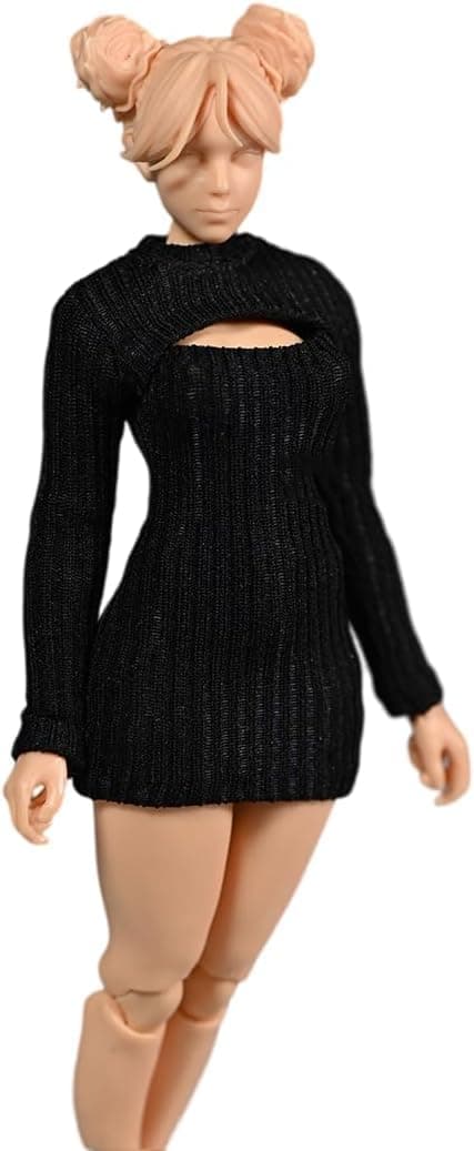 1/12 Scale Female Clothes,Figure Clothes Stretch Tight Open Chest Sweater Bottoming Shirt Outfit Costume for 6" Female Soldier Action Figure Body Dolls Toys (Black) | stretch fabric for figure body costume for 6-inch female soldier figure dressing DIY hobby display collection