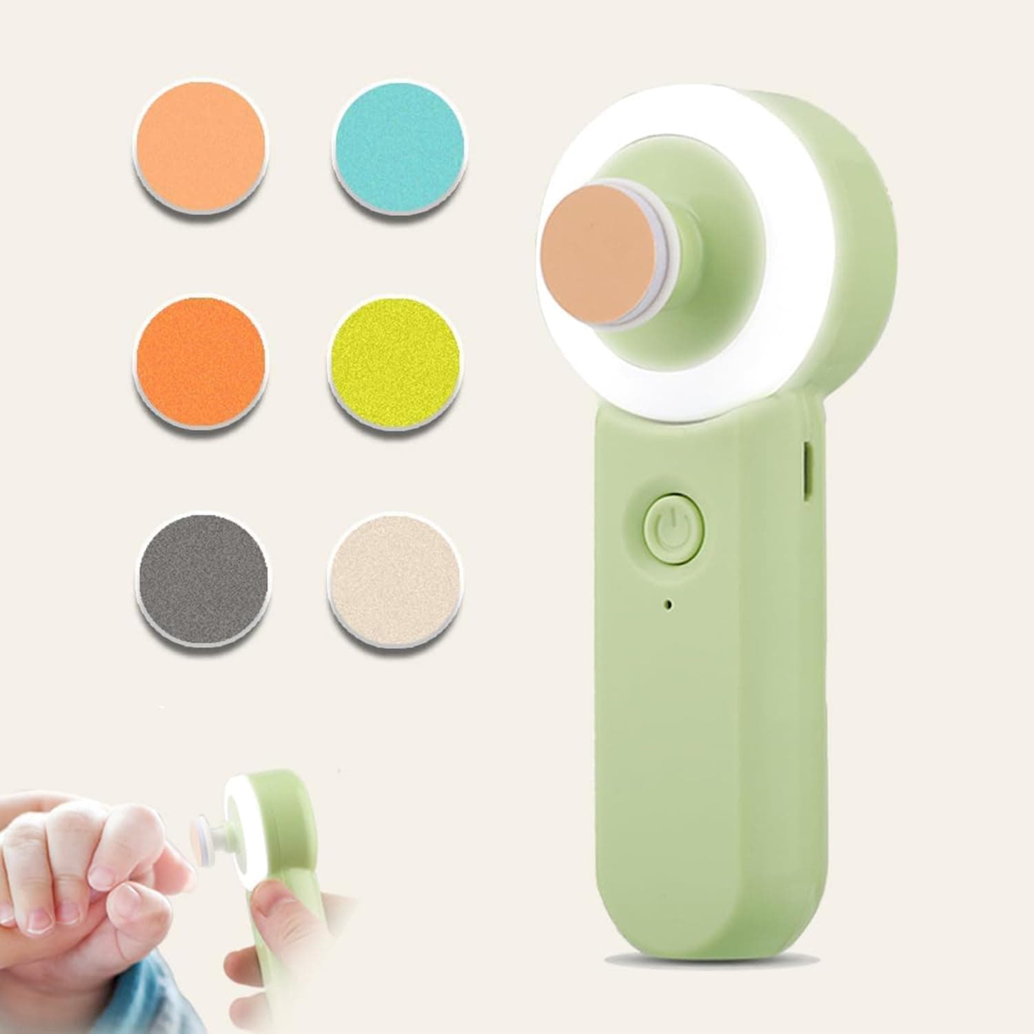 Aputue Electric Nail Buffer Kit, 6-Pad Baby Nail Care Set, Easy-to-Use Baby Nail File for Children, Safe Nail Trimming Solution with Rechargeable Battery