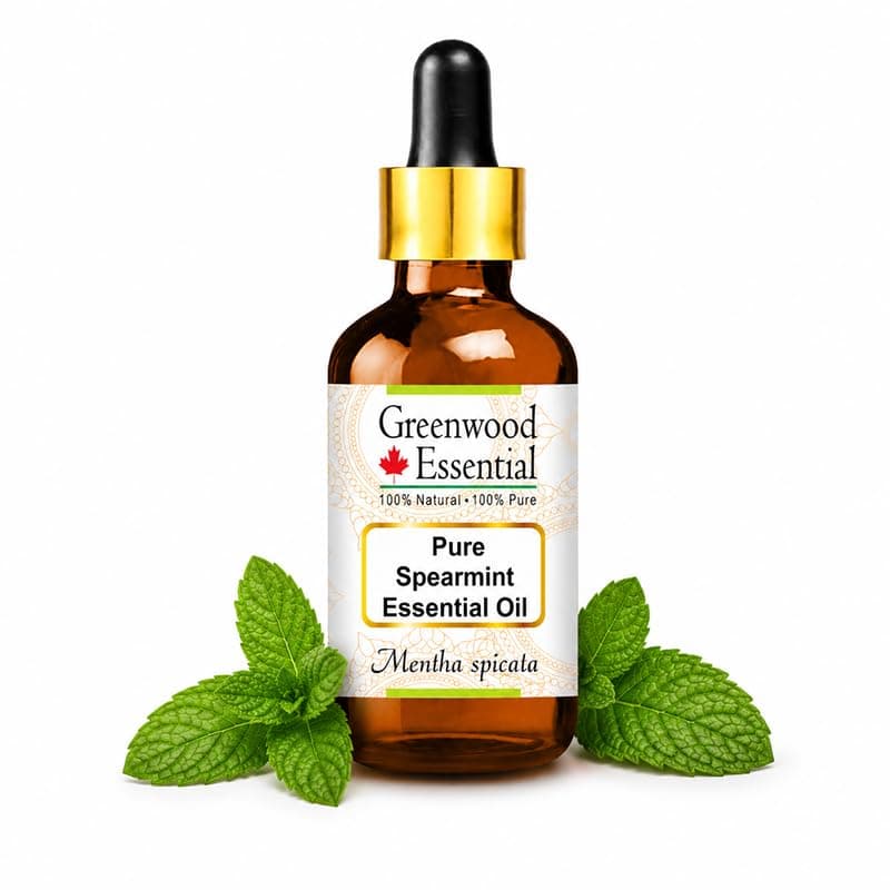 Greenwood Essential Spearmint Essential Oil (Mentha spicata) - 0.16 Fl Oz (5ml) - 100% Natural Spearmint Oil - for Hair Care, Massage & Aromatherapy - with Dropper