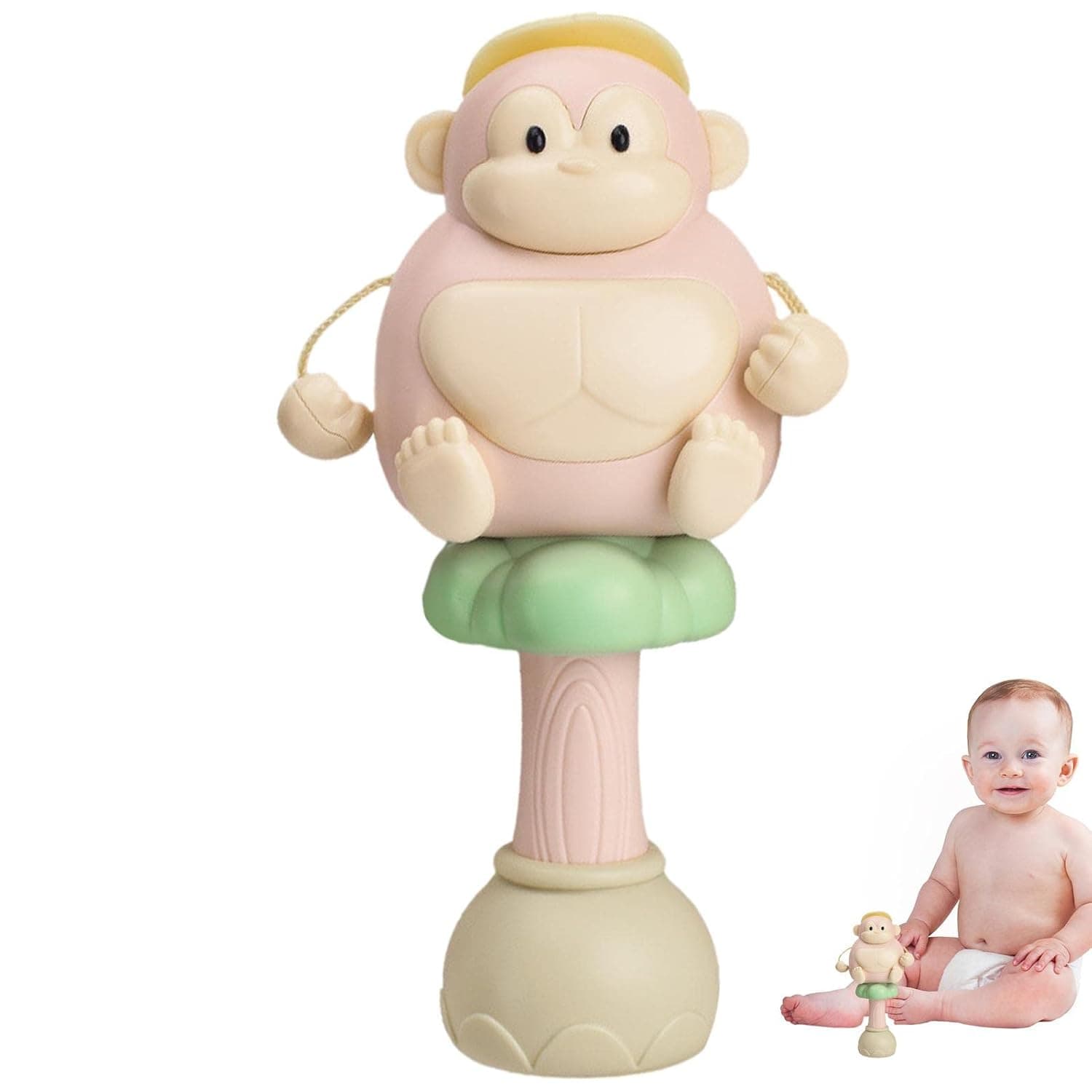 Infant Gorilla Rattle Toy,Soft Hand Rattle Stick for Baby 0-6 Month | Light and Sounds Toy for Baby 0-6 Months, Baby Educational Musical Toys, Baby Teething Toys