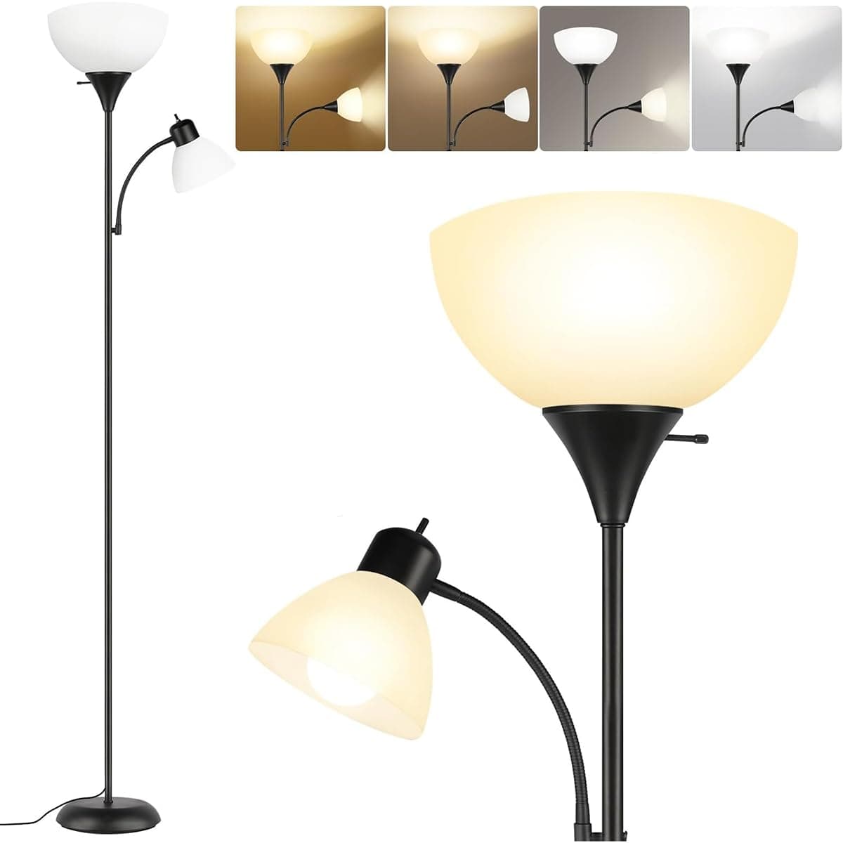 ALMEKAQUZ 12 W Floor Lamp With Double Lights, Vertical LED Flashlight, Adjustable Reading Light, 2-Way Switch for Living Room, Office
