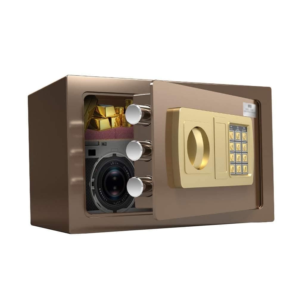 Safe Box for Home security, Electronic money box with Digital Keypad and Keys, small safe Lock Box Steel Construction cash box Money Jewelry Document safe, 31 x 20 x 20 cm (Brown)