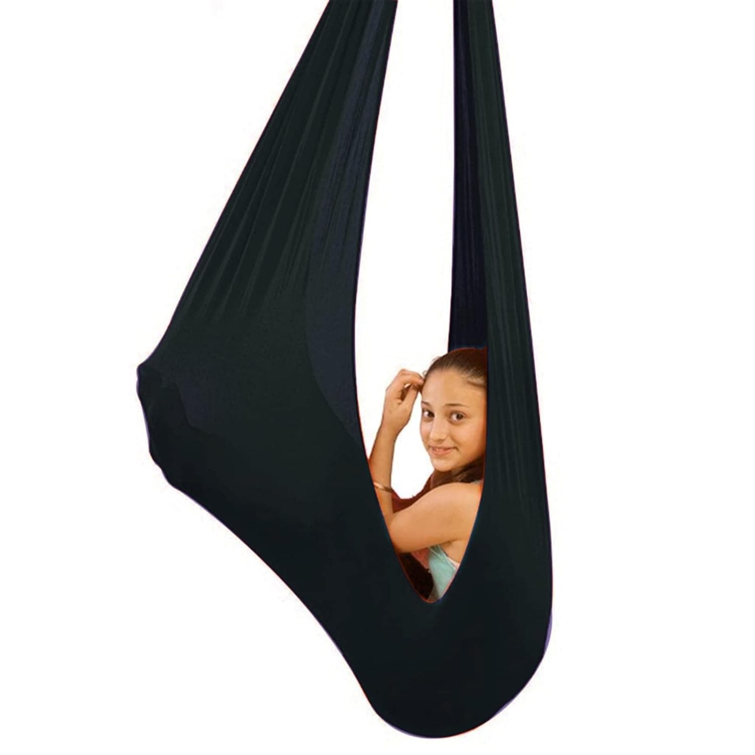 Sensory Swing for adults Indoor kids Therapy Swing Soothing Calming Snuggle Hammock durable soft strong fabric swing Excellent stretchability calming effect (Color : Black, Size : 1M x 2.8M)