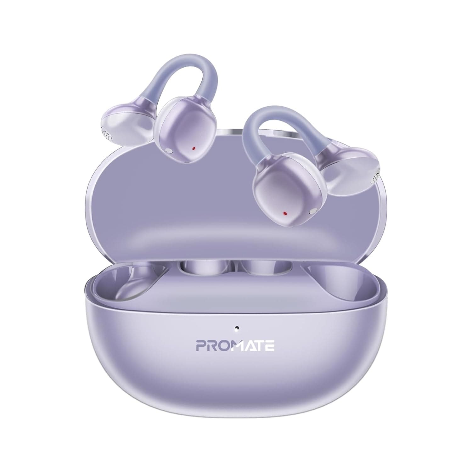 Promate AirClip-Pro Open-Ear True Wireless Earbuds, Clip-On OWS Design with 12mm Drivers, Bluetooth 6.0 Multipoint, IntelliTouch Tap Controls, Clear Mic, 28H Battery, IPX4 Sweat Resistant (Purple)