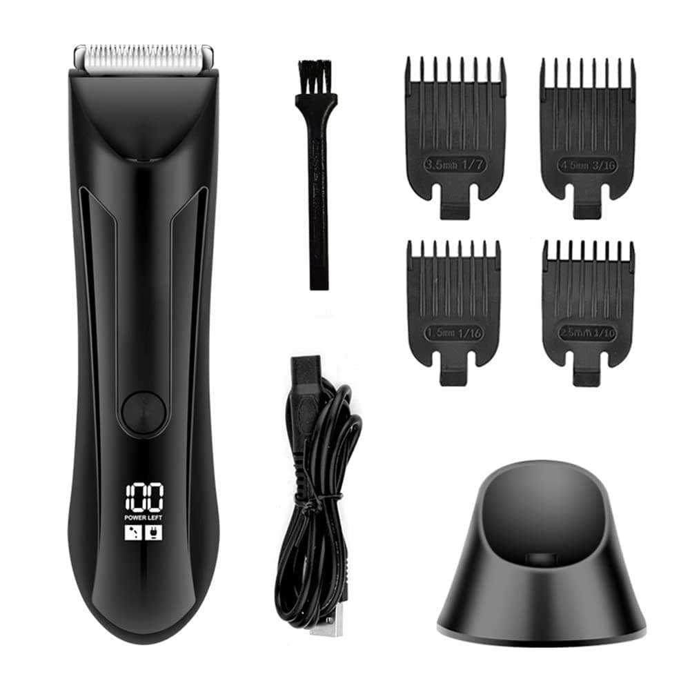 Necomi Body Hair Trimmer and Electric Shaver - Waterproof Groin Hair Trimmer for Men Ball Shaver USB Charging Dock Replaceable Ceramic Blade, Groomer Kit for Men