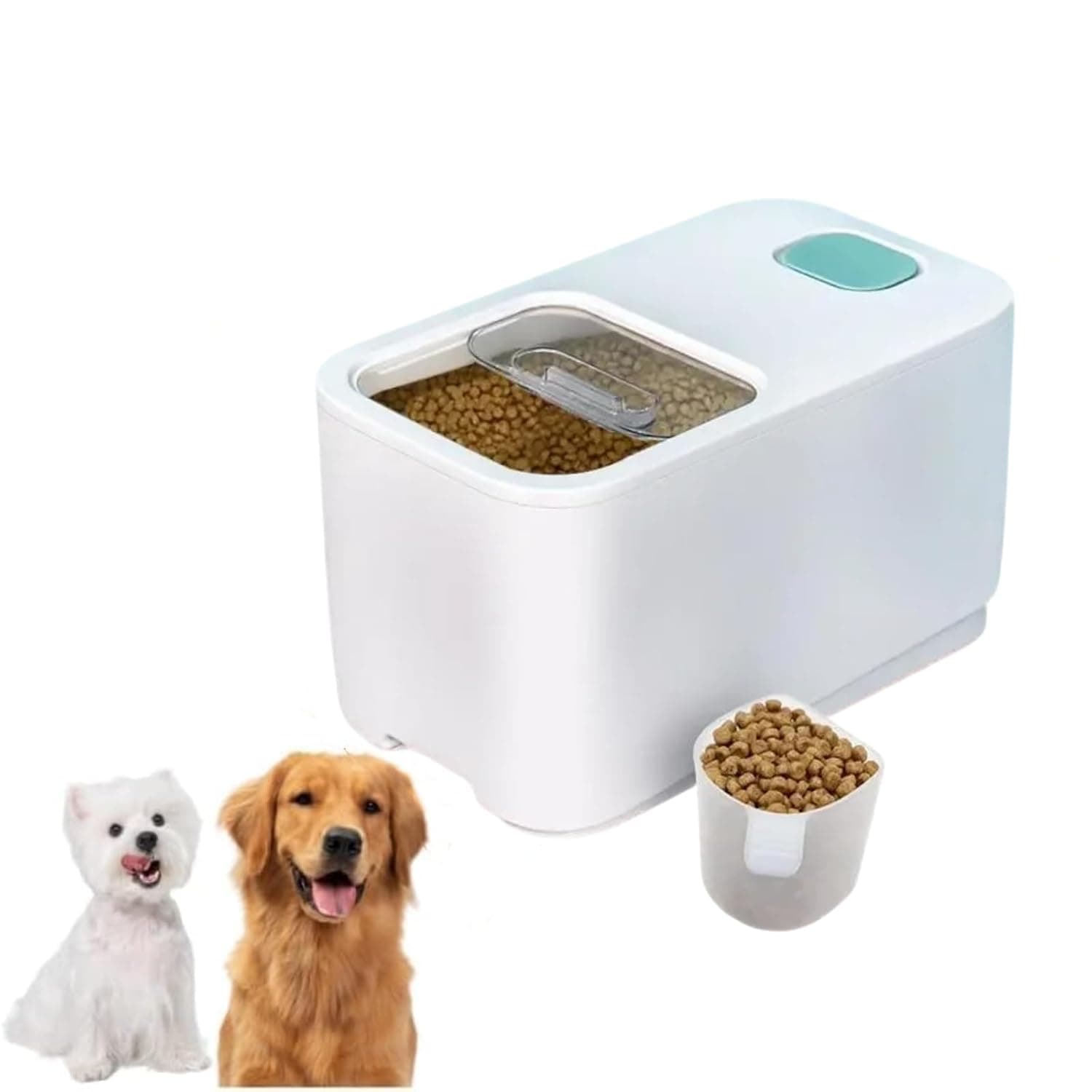 Mumoo Bear Airtight Pet Food Storage Container for Dog Cat Food Up to 10kg Large Dry Food Bin with Measuring Cup Lids for Treats and Other Pets (White)