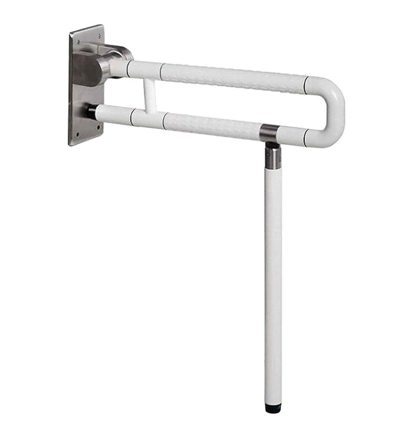Bathroom Toilet Grab Bar, Foldable Non-Slip Texture Toilet Safety Rails, Flip Up Toilet Safety Bracket with Leg,for Elderly, Pregnant, Disable(White,70cm)