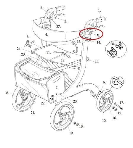 Backrest Locking Knob with Bolt for Drive RTL10266 Rollator Walker - White