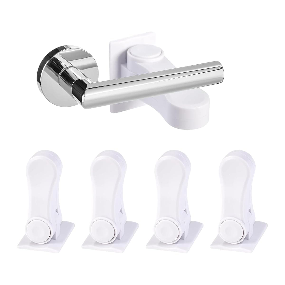 ALMEKAQUZ 4Pcs Baby Proof Door Handles, Door Handle Secure Latch, Durable Door Lever Lock, Child Safety Door Locks for Lever Handles, Prevent Baby Door Opening Accessories