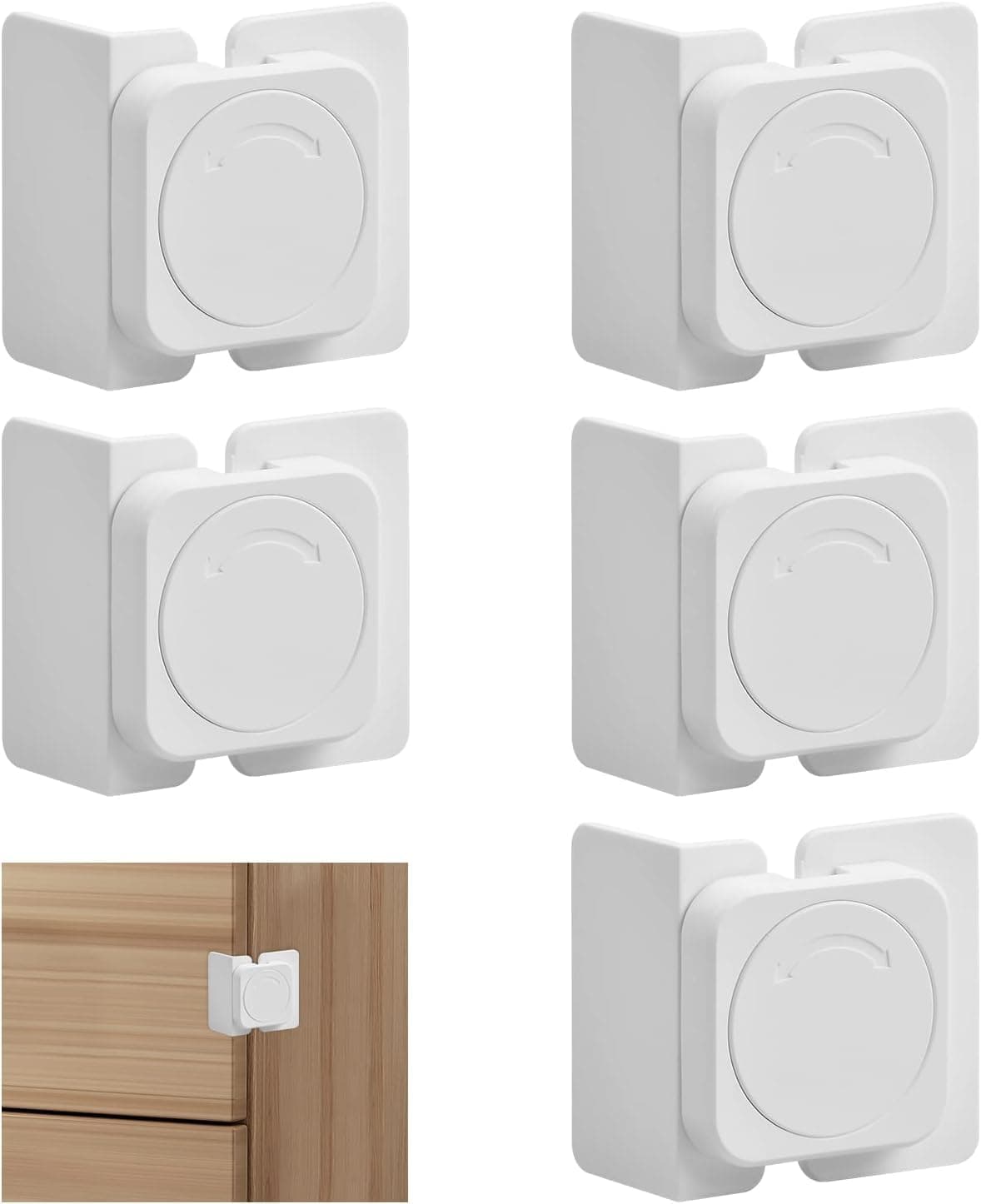5Pcs Child Safety Locks – Baby Proofing Cabinet, Cupboard, Drawer & Refrigerator Door Locks, Self-Adhesive No-Drill Safety Straps
