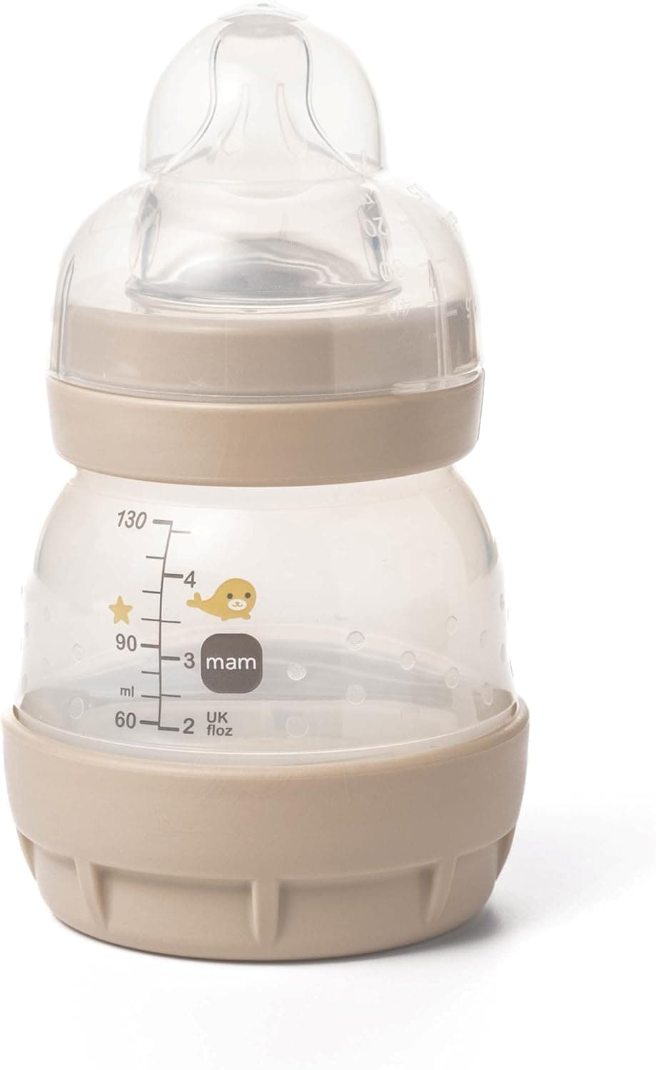 MAM Easy Start Anti-Colic Baby Milk Bottle | Pack of 1 x 130ml | Self-Sterlising | Slow Flow MAM Teats Size 0 | Newborn Essentials | Cream (Various Designs)