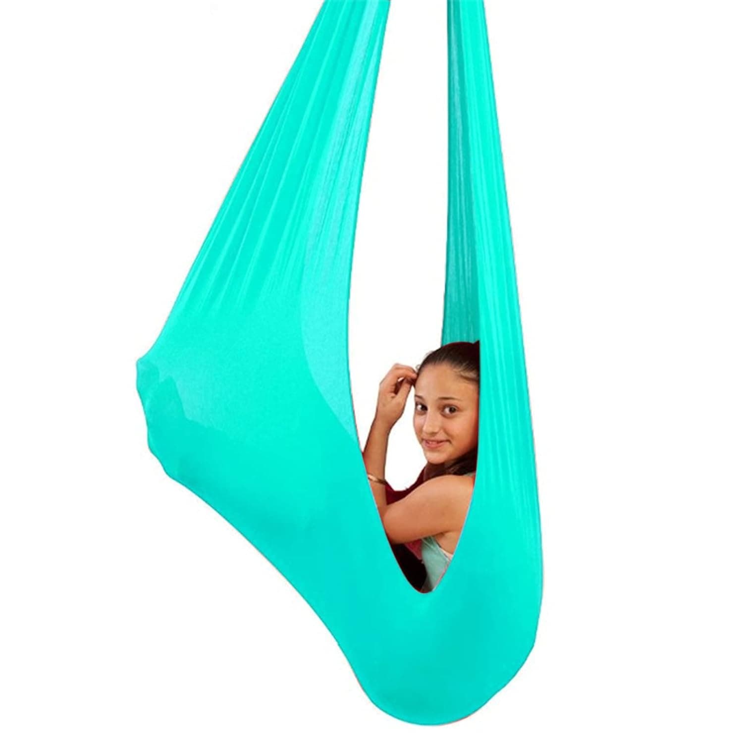 Sensory Swing for adults Indoor kids Therapy Swing Soothing Calming Snuggle Hammock durable soft strong fabric swing Excellent stretchability calming effect (Color : Lake green, Size : 1.5M x 2.8M)
