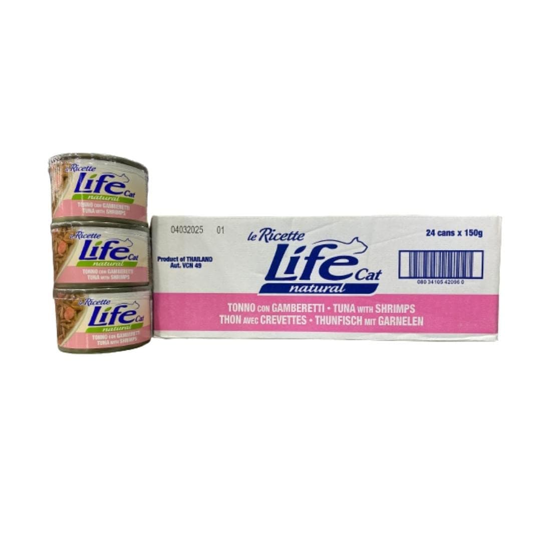 Life Cat 102351 Tin Recipes with Tuna and Shrimp, 150 grams x 24