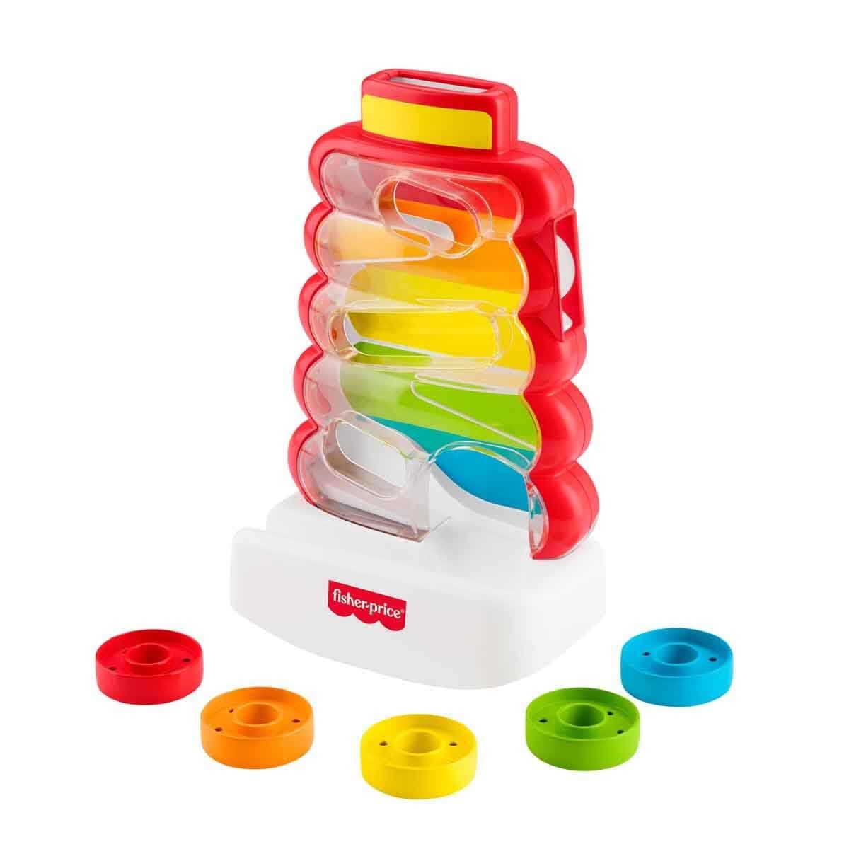 Fisher-Price JLB81 Baby and Toddler Toy, Non-Slip Fun Colour Ring Pyramid, Activity with Coins to Playfully Promote the Development of Babies from 9 Months | Baby & Toddler Toy, Coin Drop Activity for Developmental Play, Infants Ages 9+ Months