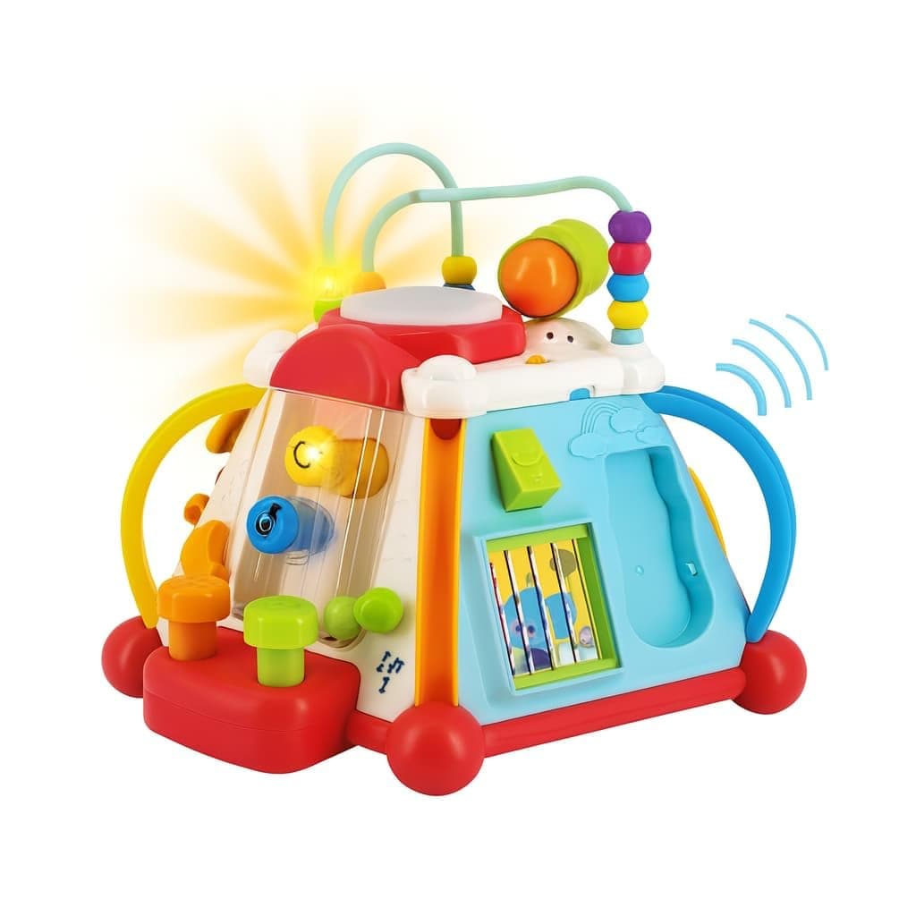 Hola 15-in-1 Discover Activity Cube, Interactive Toy for Toddlers 1-3, Music, Lights, Spinning Gears, Hammer Beads, Phone, Microphone, Drum & More, Develops Motor Skills, Imagination 18M+