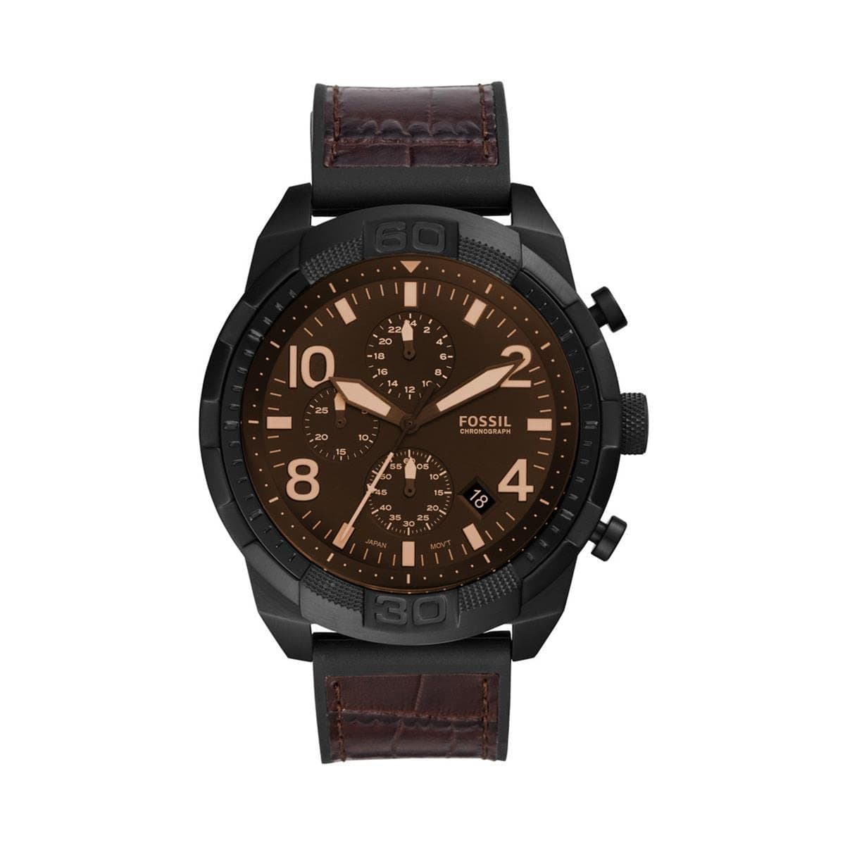 Fossil Mens Bronson Stainless Steel Watch Fs5713, Black, BLACK, strap
