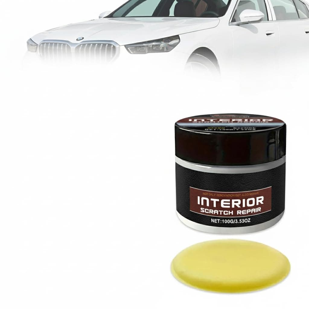 Portable Dashboard Restorer & Car Interior Plastic Repair Kit – Scratch Remover Wax for Car Trim Restoration, Includes Sponge & Wash Towel, Suitable for All Vehicles, 100g