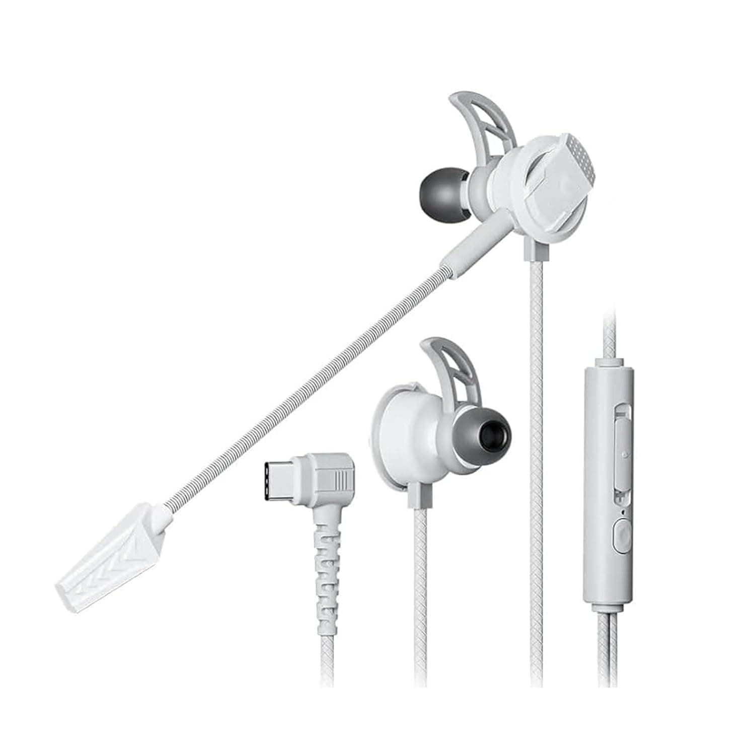 Pro Gaming Headphones – Wired Type-C Over-Ear Headset (Grey), Dual HD Noise-Cancelling Mics, 20Hz Frequency Response, 10MW Sensitivity, Curved Jack