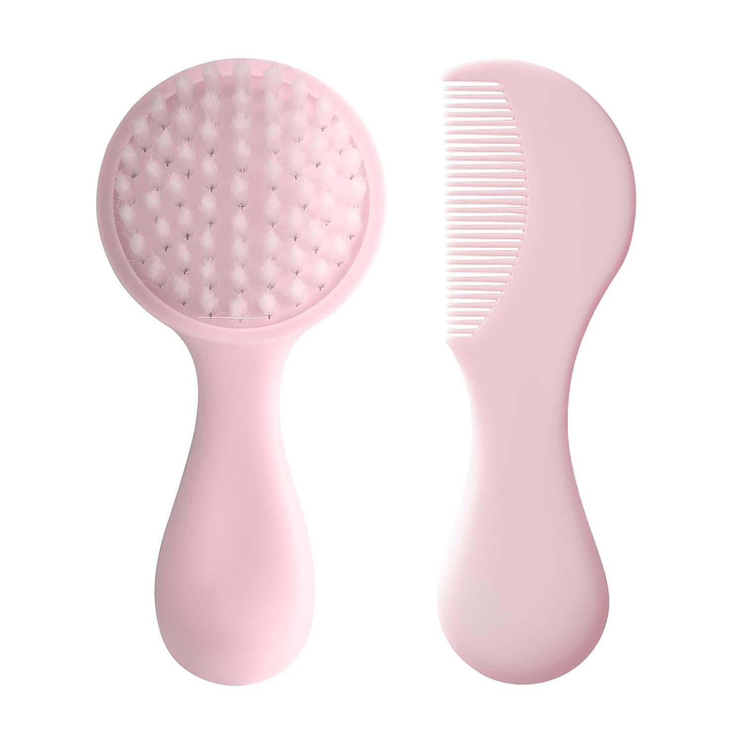Baby Hair Comb Set Soft, Baby Hair Brush Baby Comb Hair Comb Set Newborn Baby Hair Brush and Comb Set Baby Care Hair Brush for Girls and Boys,Ideal Present for Baby Pink