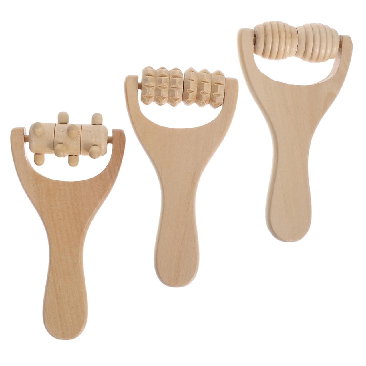 VANZACK 3pcs Wooden Foot and Back Massager Roller Stick, Manual Handheld Muscle Tool for Neck, Shoulder, and Body Relaxation, Portable Massage Roller for Office and Home Use