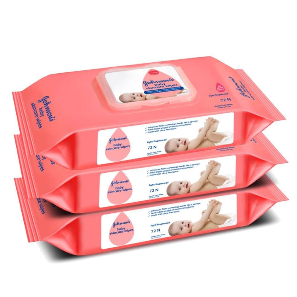 Johnson's Baby Wet Wipes | 216 Wipes (72 Wipes x 3) | Alcohol & Soap Free | Prevents Rashes & Redness | with 3X Moisturising Lotion | As Mild as Pure Water | Enriched with Glycerin | Non-Irritating