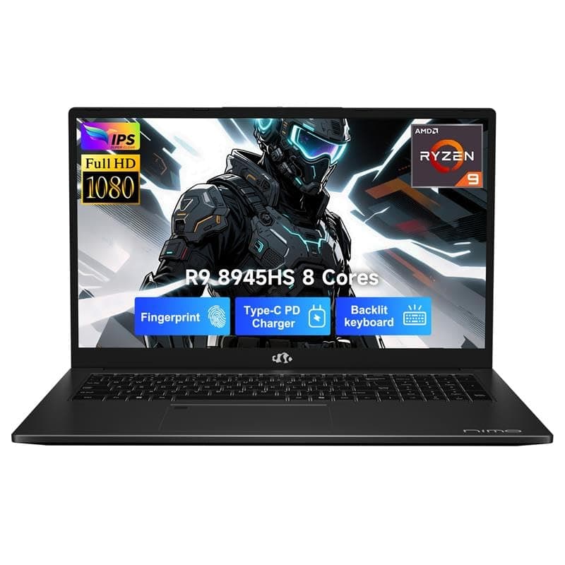 NIMO Gaming-Laptop, 17.3" IPS FHD 1080P Display, Ryzen 9 8945HS 32GB DDR5 RAM 1TB SSD (Beat i9-13900H Up to 5.2GHz) Radeon 780M GPU, AI PC, 100W Type-C Backlit Keyboard Fingerprint Win 11