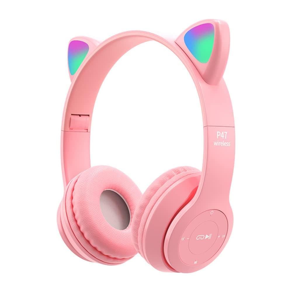 Cat Ear Kids Headphones, Led Light Up Bluetooth 5.0 Wireless Kids Headphones, Foldable Cat Ear Headphones for iPad, Smartphone, PC, Tablet