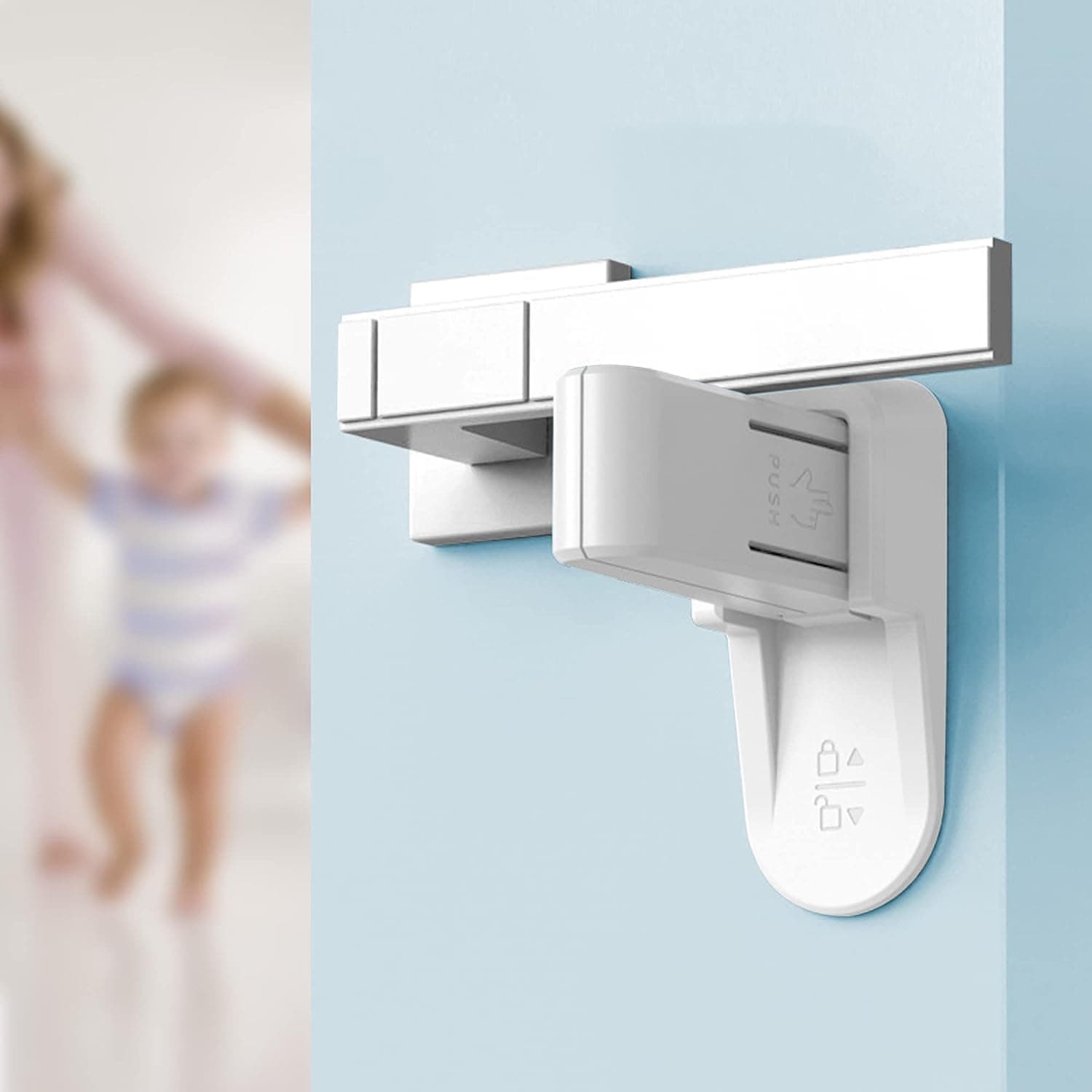 Door Lever Locks for Childproof, 2 Pcs Baby Proofing Door Handle Lock, Prevent Toddlers from Opening Doors No Tools Need or Drill, 3 M Adhesive Children Security Door Locks