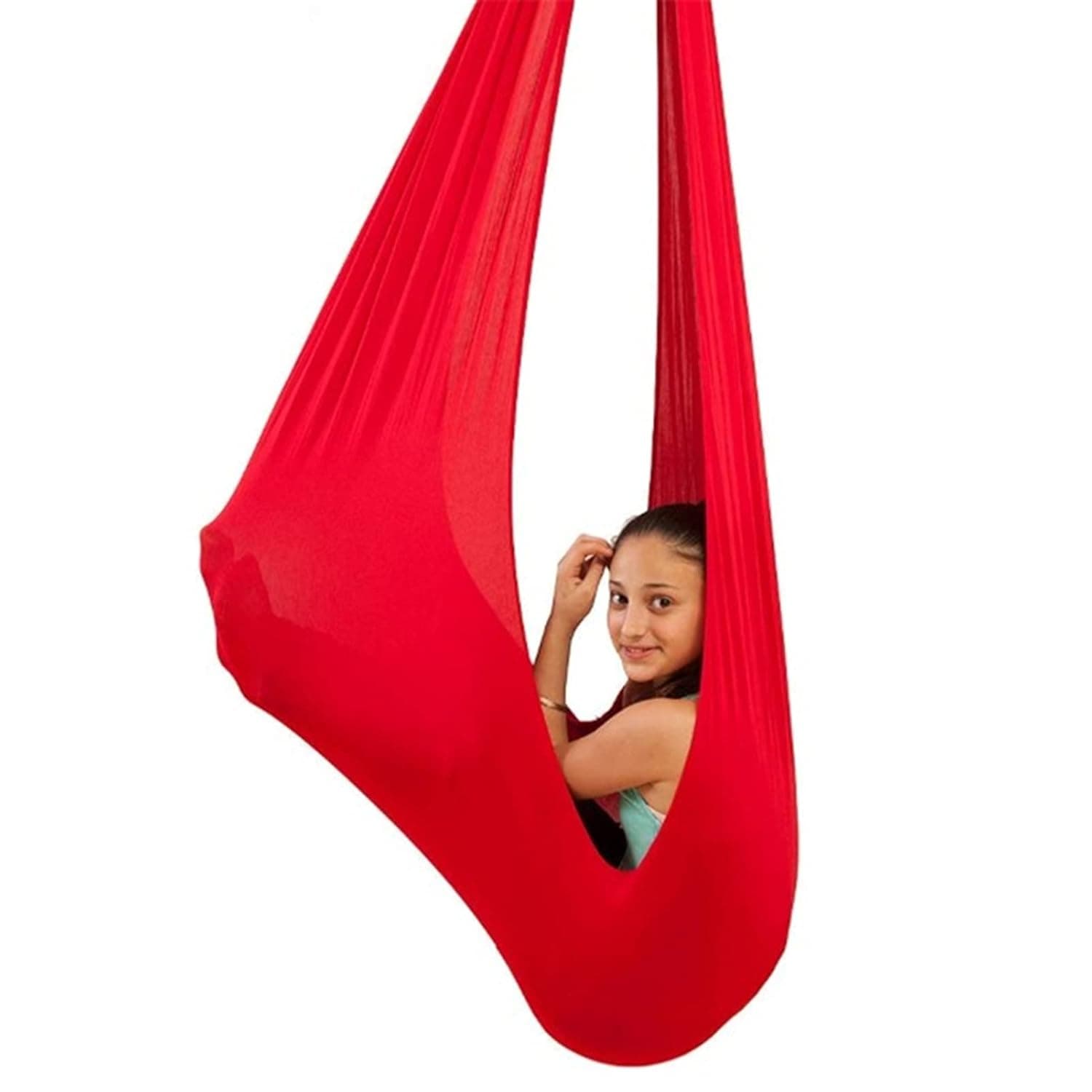 Sensory Swing for adults Indoor kids Therapy Swing Soothing Calming Snuggle Hammock durable soft strong fabric swing Excellent stretchability calming effect (Color : Red, Size : 1.5M x 2.8M)