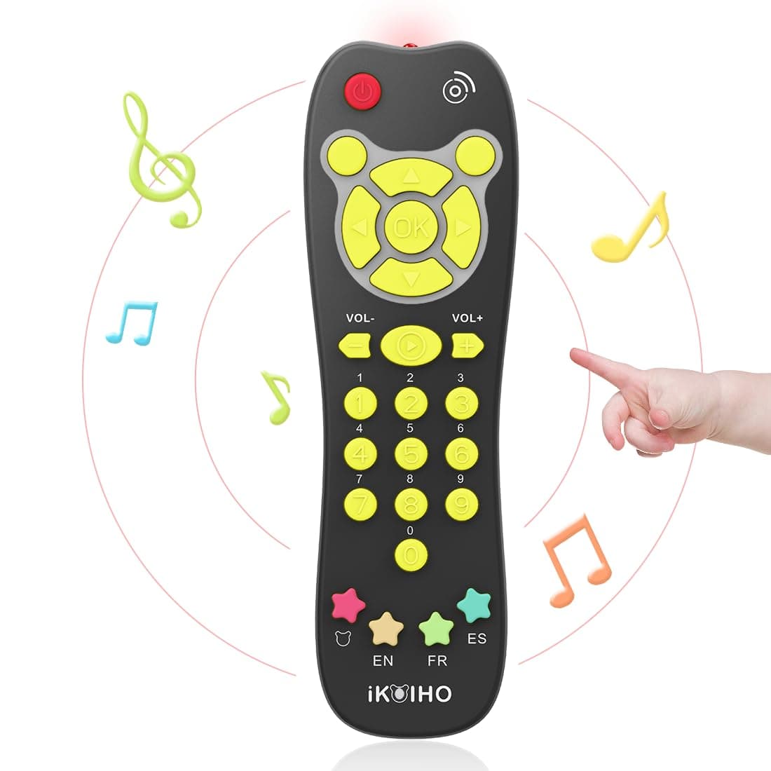Baby Remote Control Toy, Realistic Toddler TV Remote Toy with Light Sound Kid Learning Education Musical Toys with English French Spanish Infant Gift for Boys Girls 6M+ (Black)