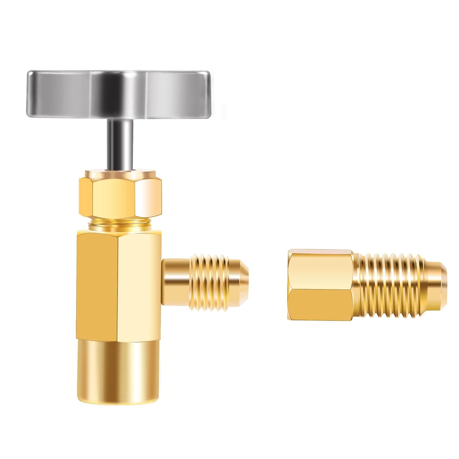 صمام صنبور علب التبريد R134A من جيفيتور، اداة موزع فتاحة زجاجات الفريون AC مع محول خزان، متوافق مع تركيبات خرطوم شحن الفريون لمكيف الهواء 1/2 انش او 1/4 انش