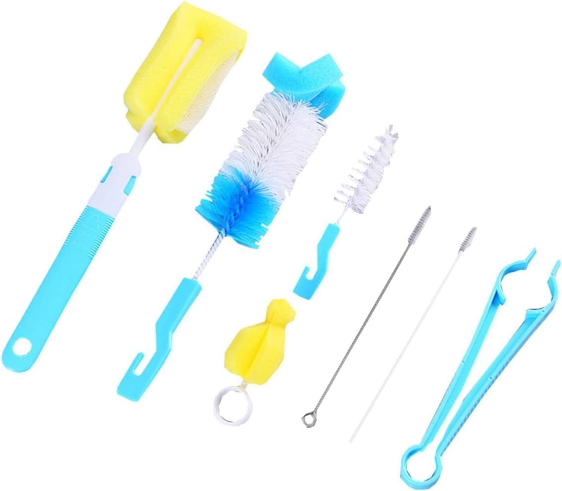 ECVV 7Pcs Bottle Cleaning Brush Set 360° Degrees Rotating Scrub Baby Feeding Bottle Sponge Bottle Cap Pacifier Cup Cleaning Brushes Straw Children Milk Cleaning Tools