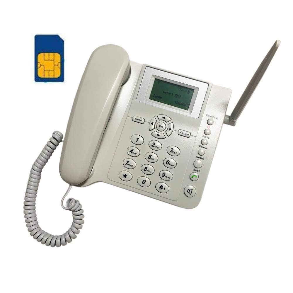 BW Wireless Quad Band GSM Desk Phone - 2.4 Inch LCD Screen, Rechargeable Battery, Caller ID, Redial, Hands Free Functions - White