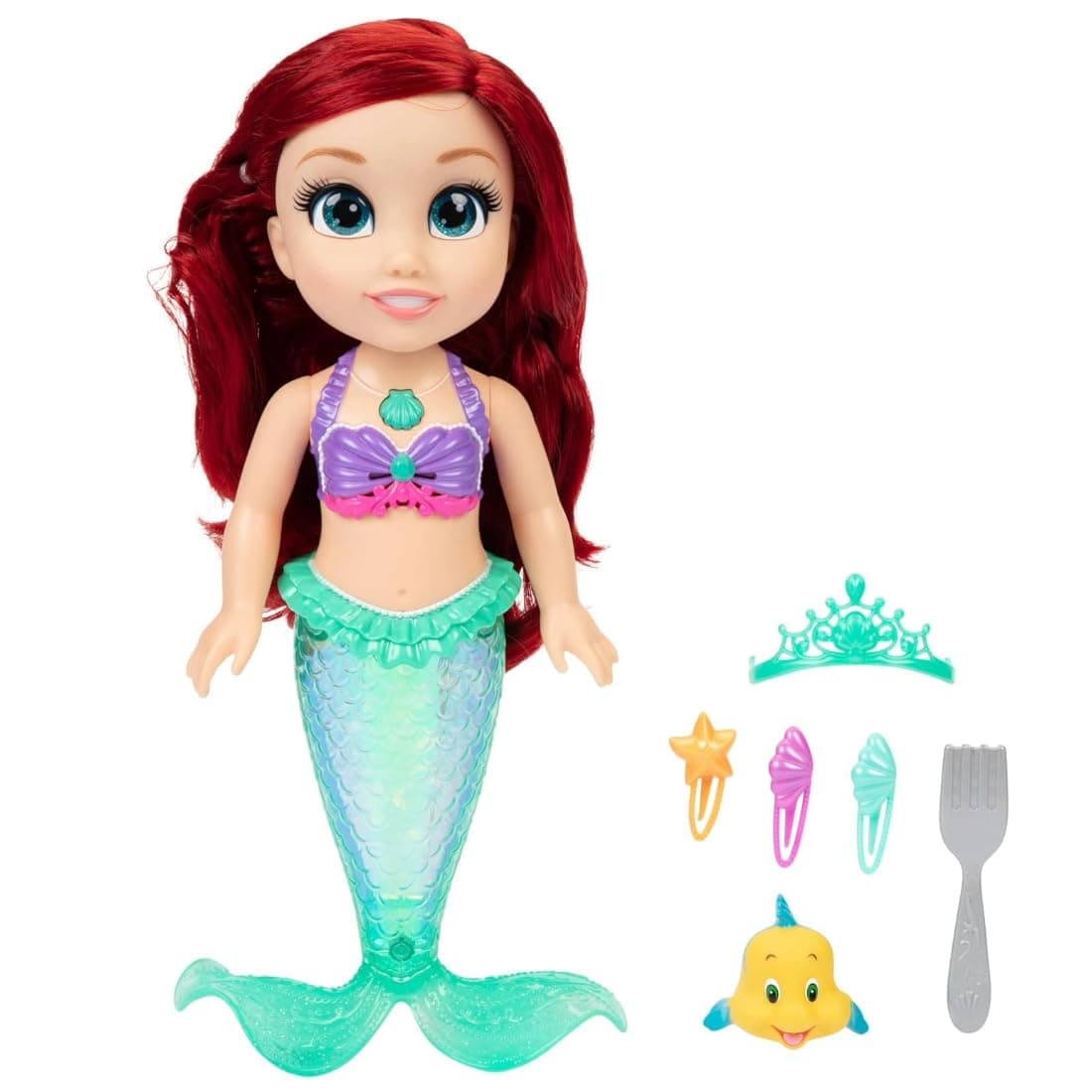 Disney Princess My Singing Friend Ariel Feature Doll, 14” / 35 cm Tall Doll Sings and Says Over 10 Story-Inspired Phrases, Accessories Included For Added Play, Perfect For Girls Aged 3+