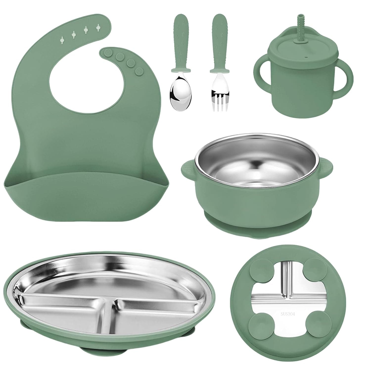 6-in-1 Stainless Steel Baby Feeding Set with Silicone, BPA Free