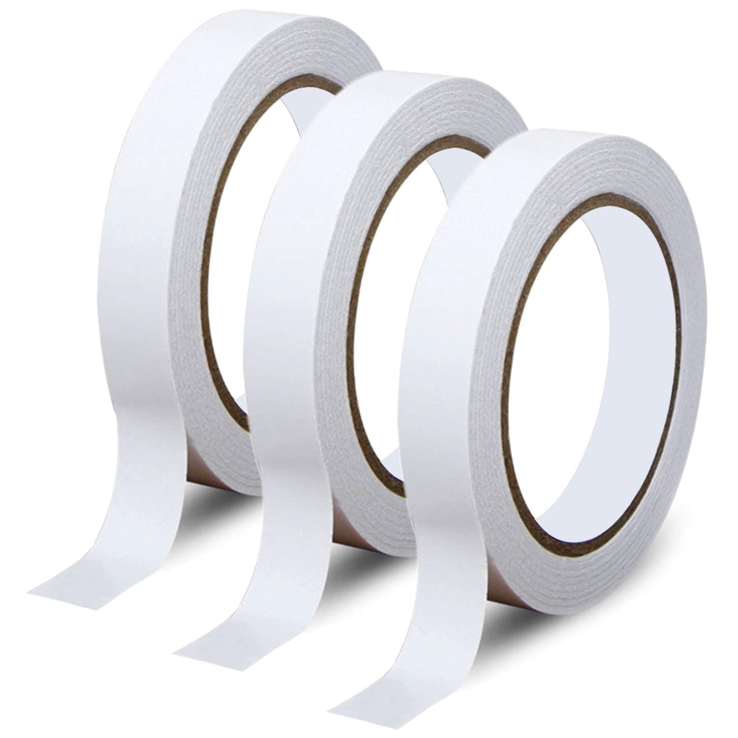 Aputue Double Sided Tape, 3Pcs White Adhesive Rolls with Strong Bonding for Crafts Scrapbooking, Easy Tear by Hand Sticky Rolls Perfect for Gift Wrapping and Office School Stationery Supplies