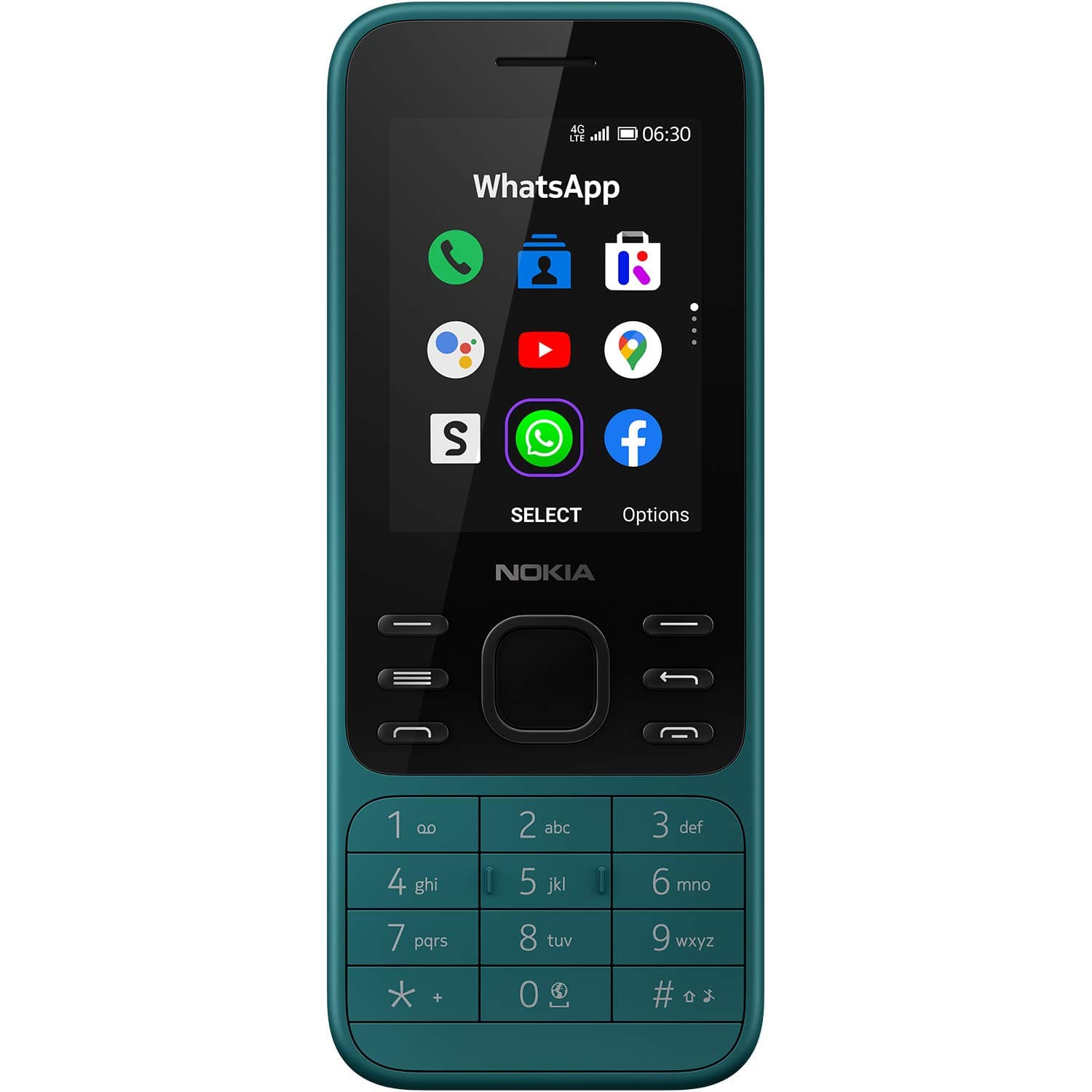 Nokia 6300 4G Feature Phone With 4G, Dual Sim, 2Mp Rear Camera With Flash, 512 Mb Ram, 4 Gb Storage, Youtube, Whatsapp, Facebook - Cyan Green