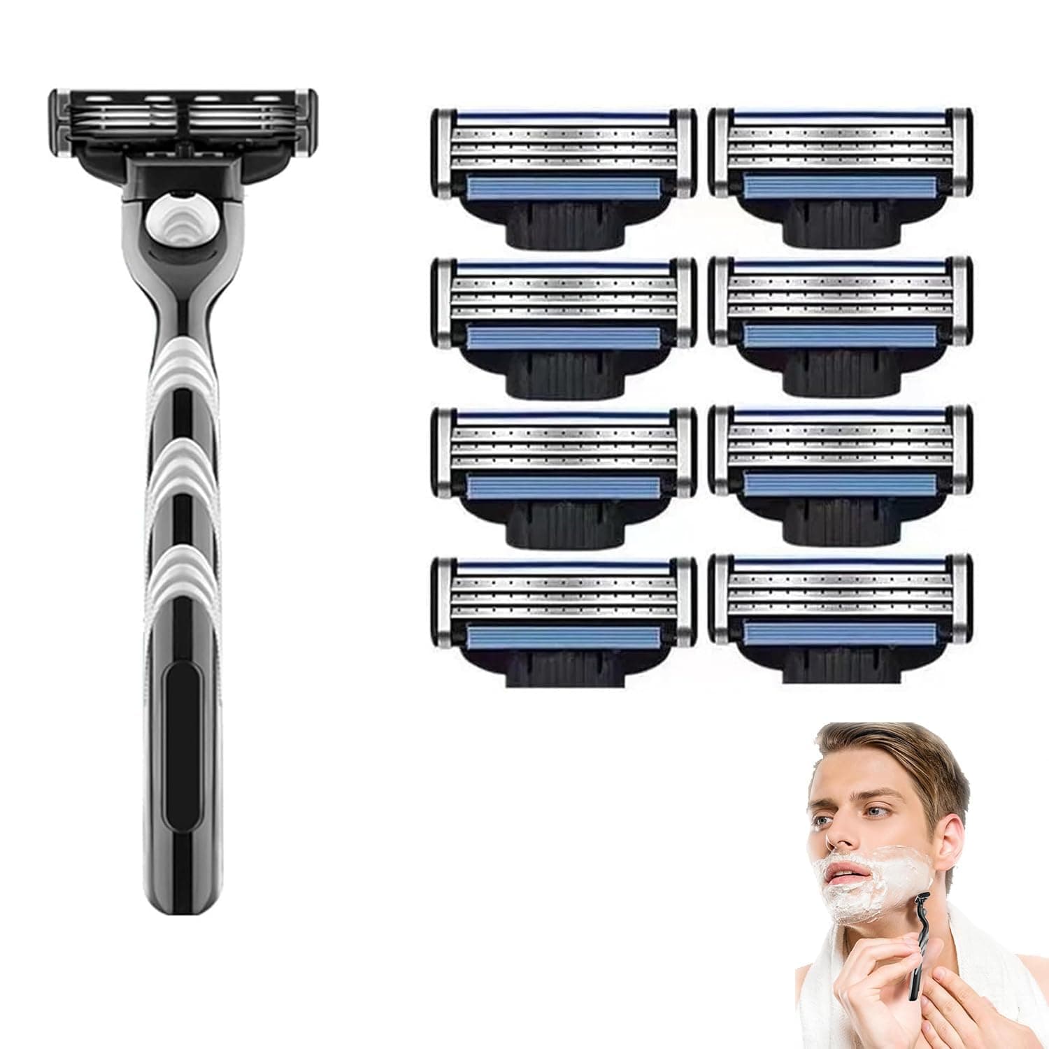 Joyzzz Manual Razor Blade, Men's razor with 8 Pieces Premium Stainless Steel Razor Blades, Sharp Replacement Blades with Lubricating Strips, Smooth Shave Razor Blades for Face and Body