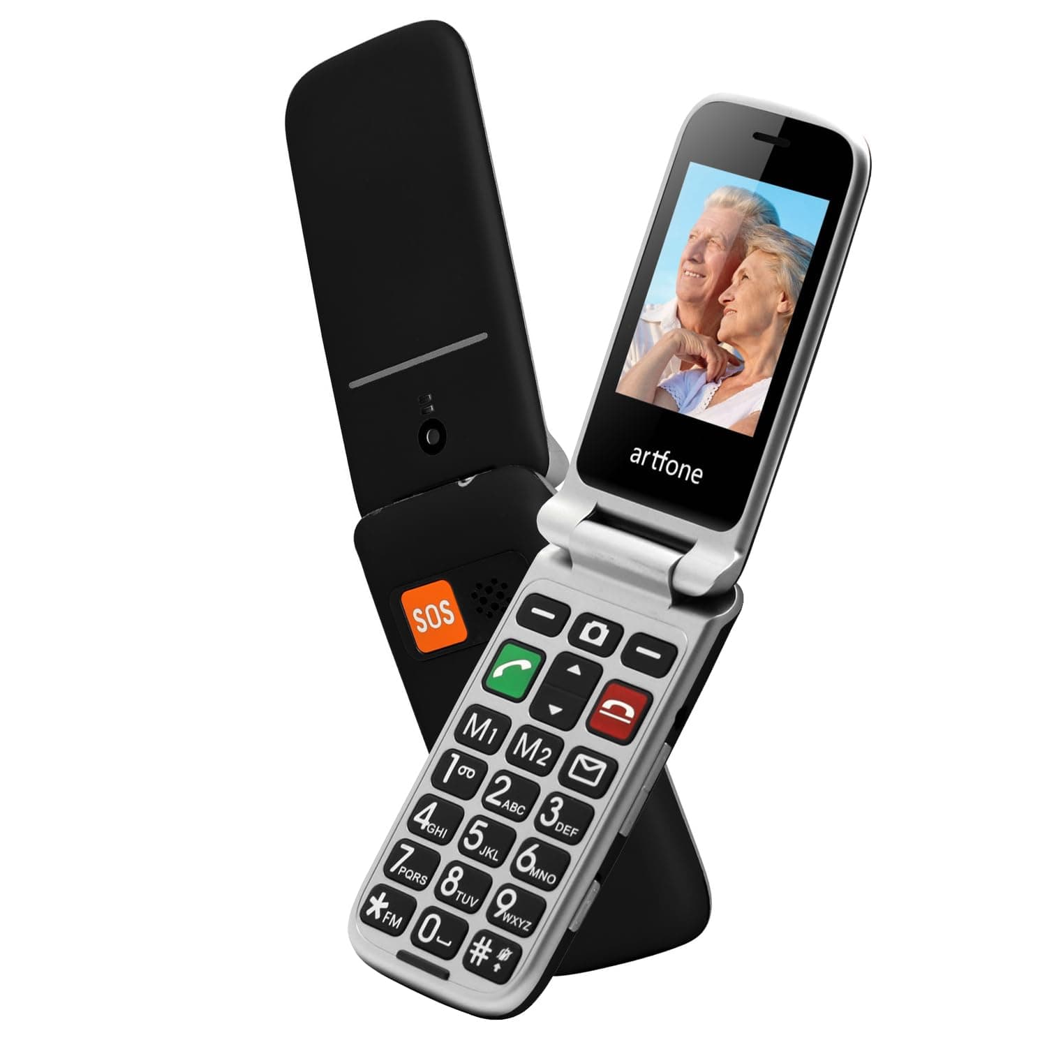 Artfone CF241A Black - GSM Flip Phone for the Elderly, Includes Charger and Camera--------Dual SIM Phone with Emergency Call Button--------2.4'' Color Display--------Elderly Phone with Large Keys