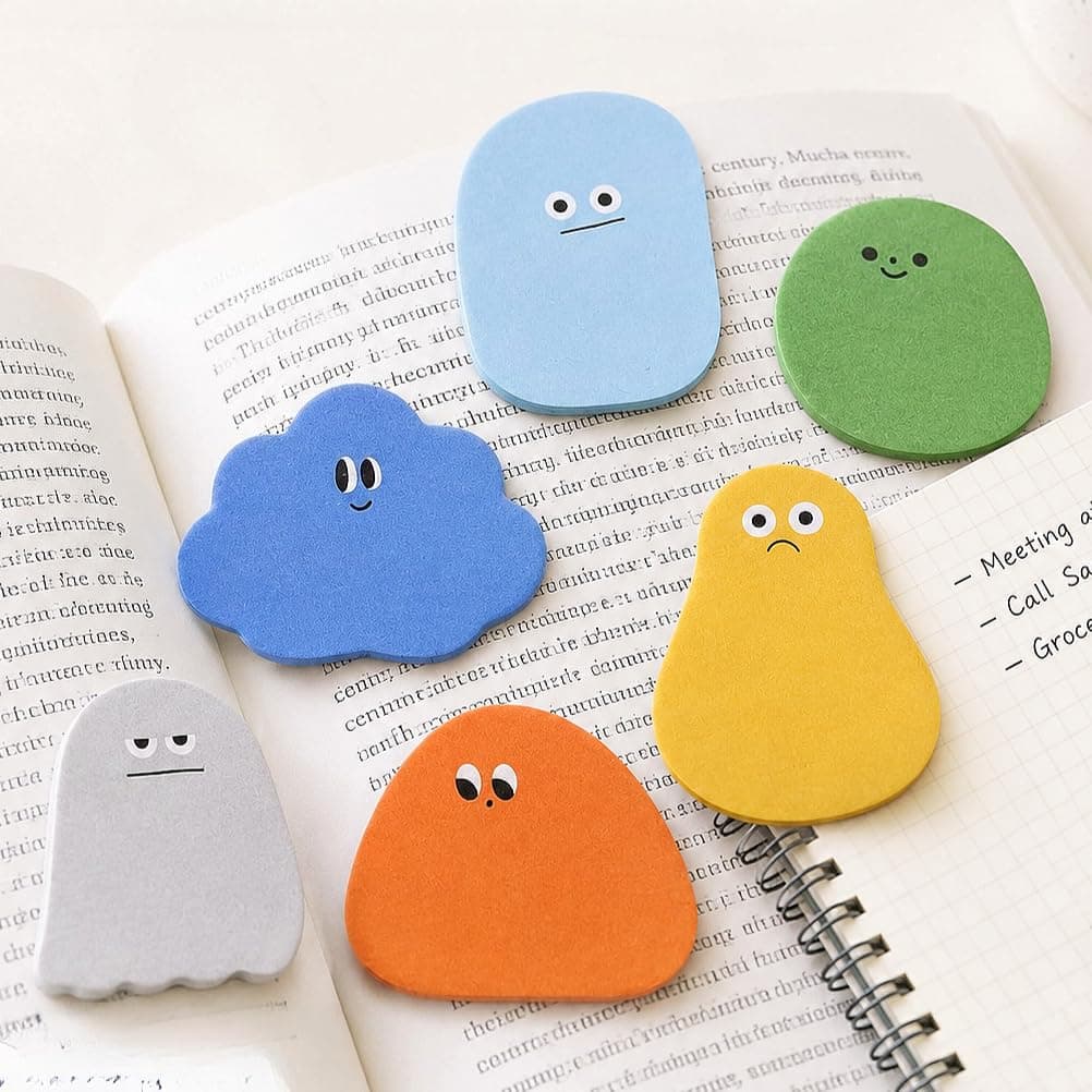180 Sheets Cute Mini Shape Sticky Tabs, Self Adhesive Index Marker Tabs, 6 Unique Cartoon Designs 30 Sheets Per Pack, Assorted 6 Theme Sets for School Office Home Organizing