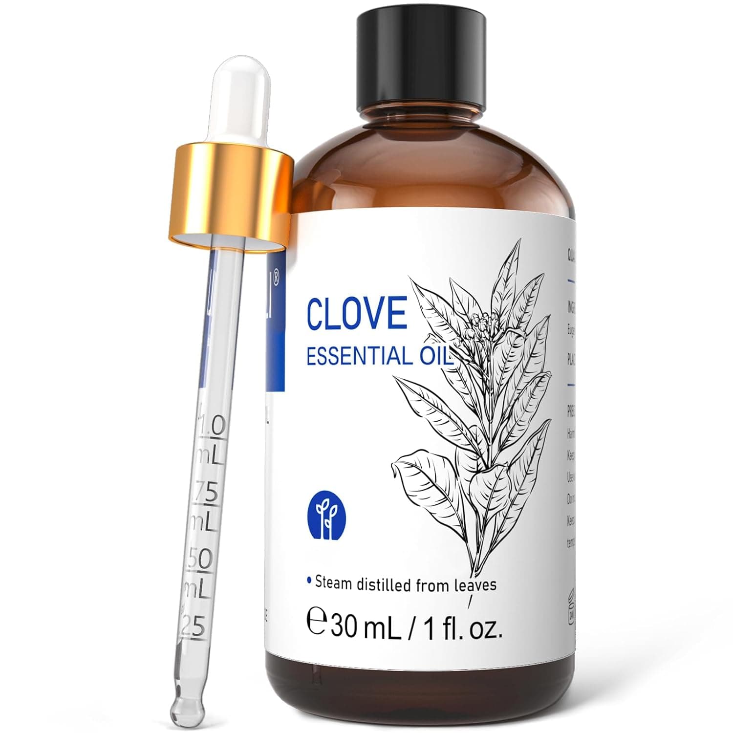 HIQILI Clove Oil 1 Fl Oz, 100% Pure Undiluted Clove Essential Oil for Teeth, Gums, Diffuser, Aromatherapy, Skin & Hair Care - 30ml | Clove Oil for Oral Care, Hair Care, Diffuser, DIY Cleaning Spray, Candle and Soap Making — 30mL / 1.01 fl oz