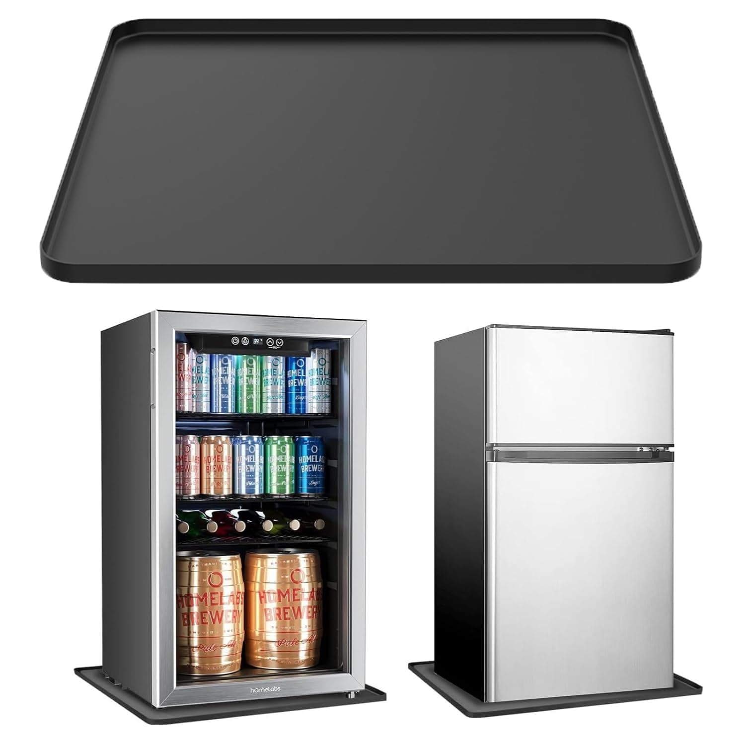 مفرش ثلاجة من السيليكون بحواف مرتفعة، مقاس 23.6 انش × 23.6 انش × 0.8 انش للثلاجة والغسالات والثلاجات والمجففات والغسالة والمجفف والثلاجة الصغيرة (اسود)