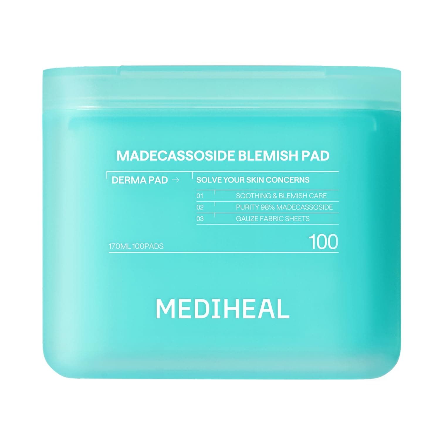 Mediheal Madecassoside Blemish Pad | Square Cotton Facial Toner Pads With Centella Asiatica | Anti-Blemish Face Treatment To Improve Uneven Skin Tone | 100 Count
