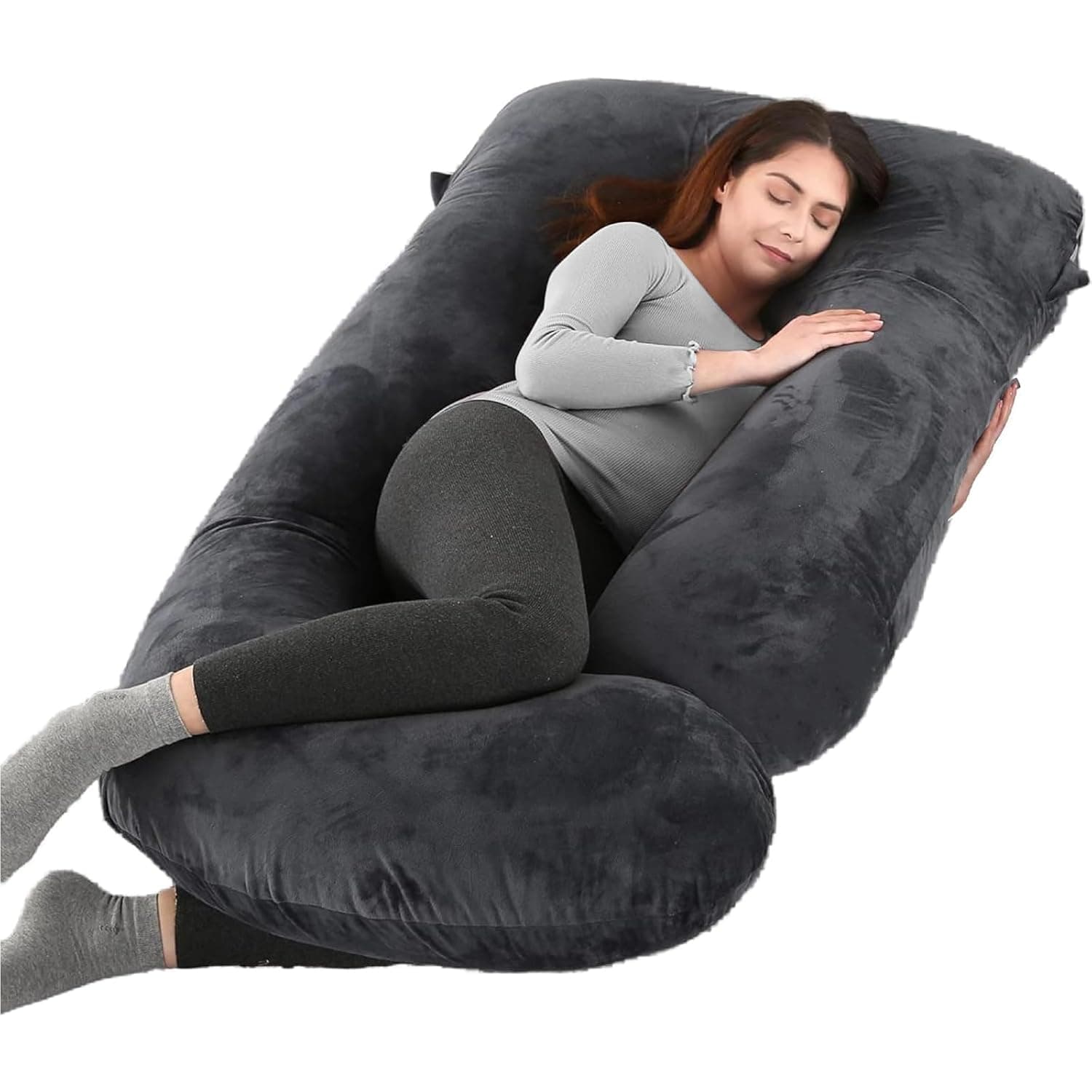 Yoawllty Pregnancy Pillow for Sleeping, G-Shaped Full Body Pillow and Maternity Support with Replaceable and Washable Velvet Cover (Black)