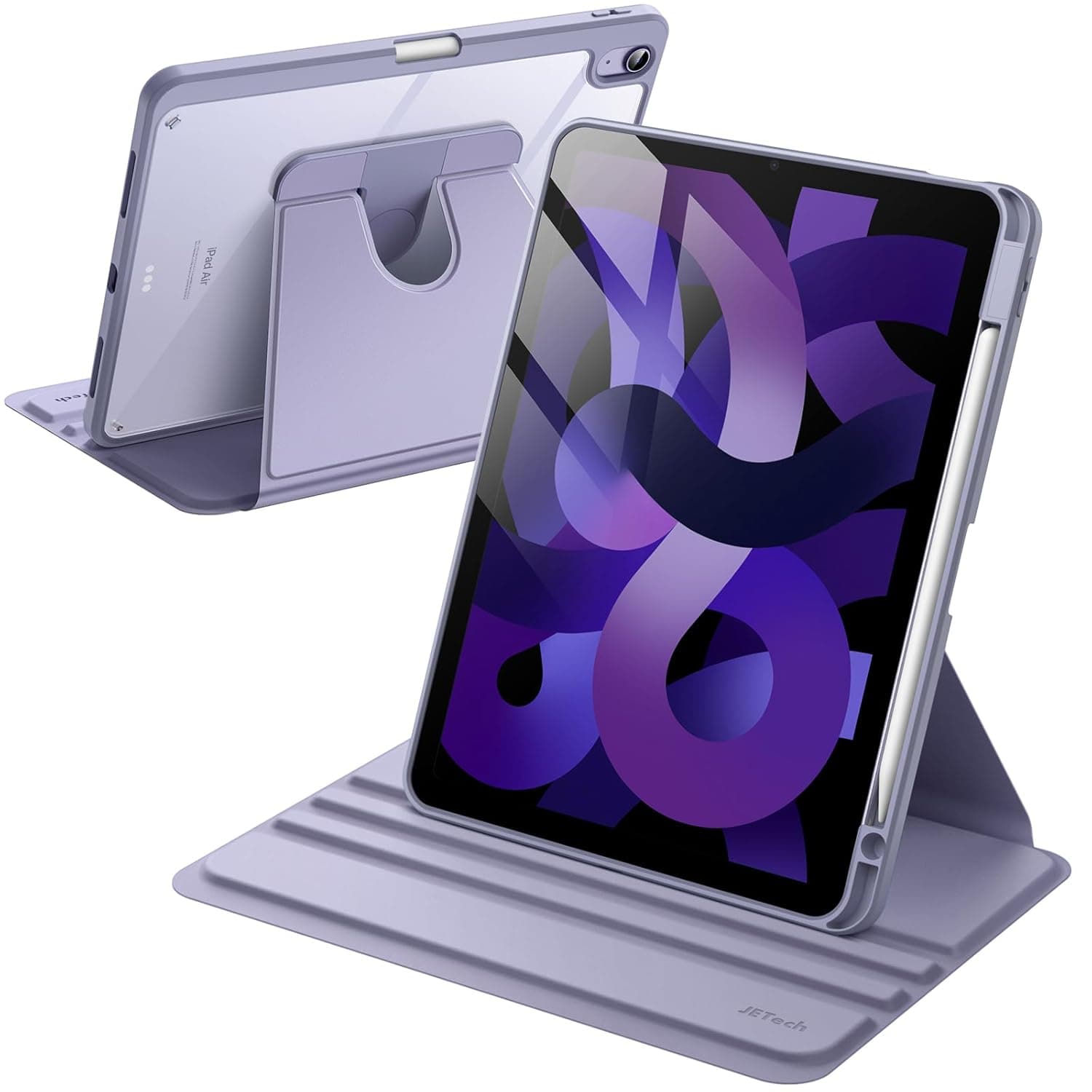 JETech Rotating Case for iPad Air 11-Inch M3/M2 (2025/2024), iPad Air 5/4 (2022/2020 10.9-Inch), 360 Degree Rotation Protective Stand Cover Clear Back (Purple)