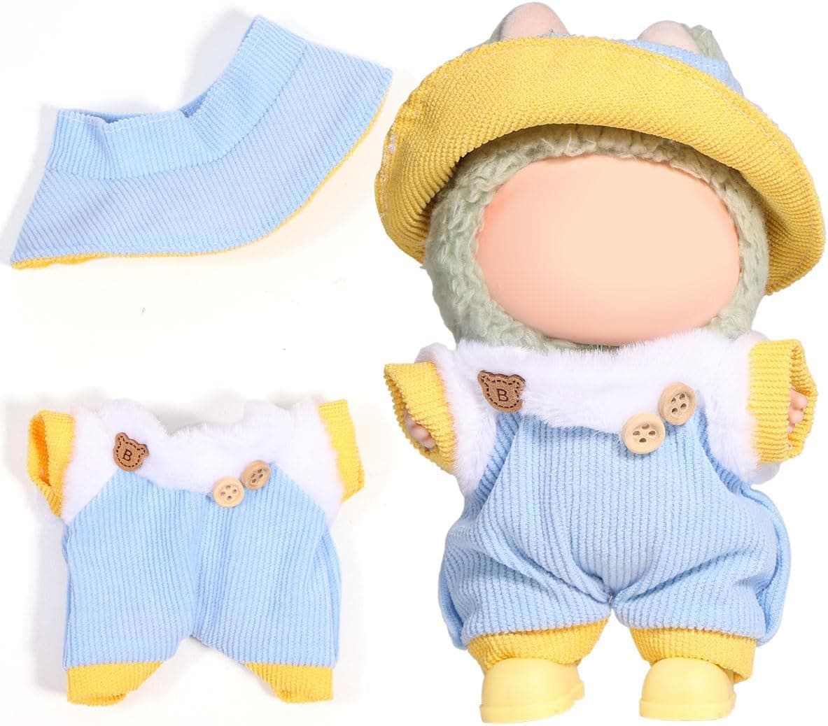 NALACAL Summer Sunshine Clothes Set for 17cm Labubu Doll, 2Pcs Clothes Set for 1/2/3 Generation Doll, Hat and Bib Overall Clothing, Stylish Adorable Dolls Clothes Accessories