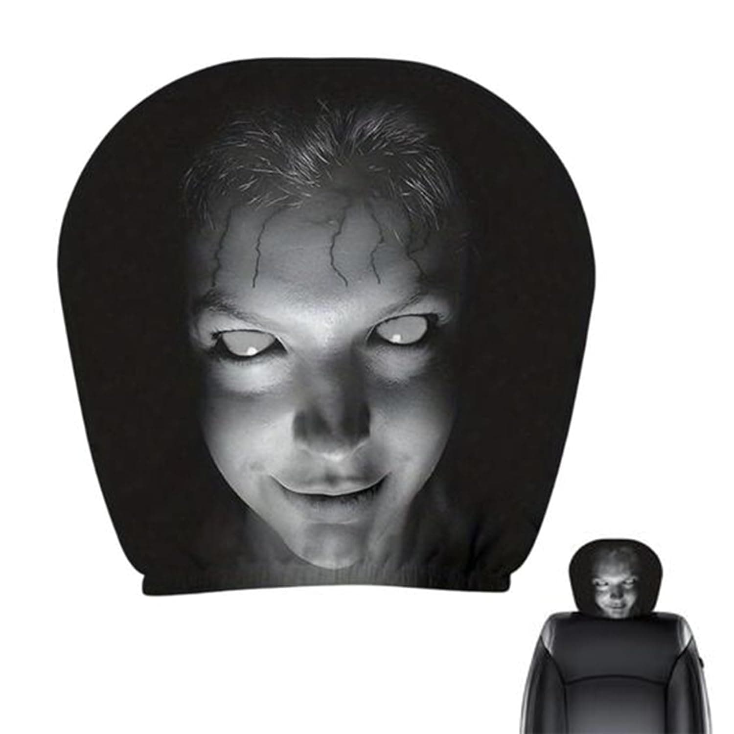 Car Headrest Covers, Funny Car Head Rest Cover, Elastic Scary Face Front Rear Seat Cars Headrest Covers Ghost Face, Soft Washable Auto Seat Head Rest Protector Funny Cars Accessories, for Auto Decor