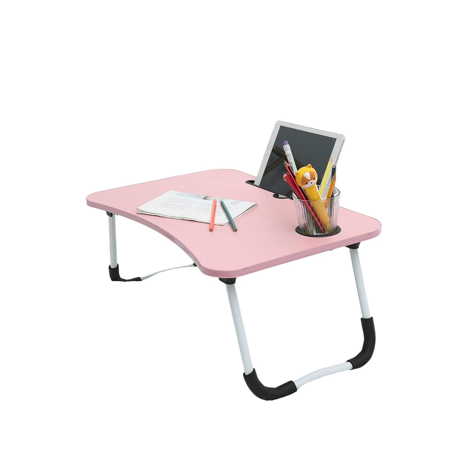Lawazim Foldable Laptop Desk - Pink - Portable Bed Table with Cup Holder and Adjustable, Ergonomic, Compact, and Space-Saving Design - Ideal for Working, Writing, Studying, and Drawing