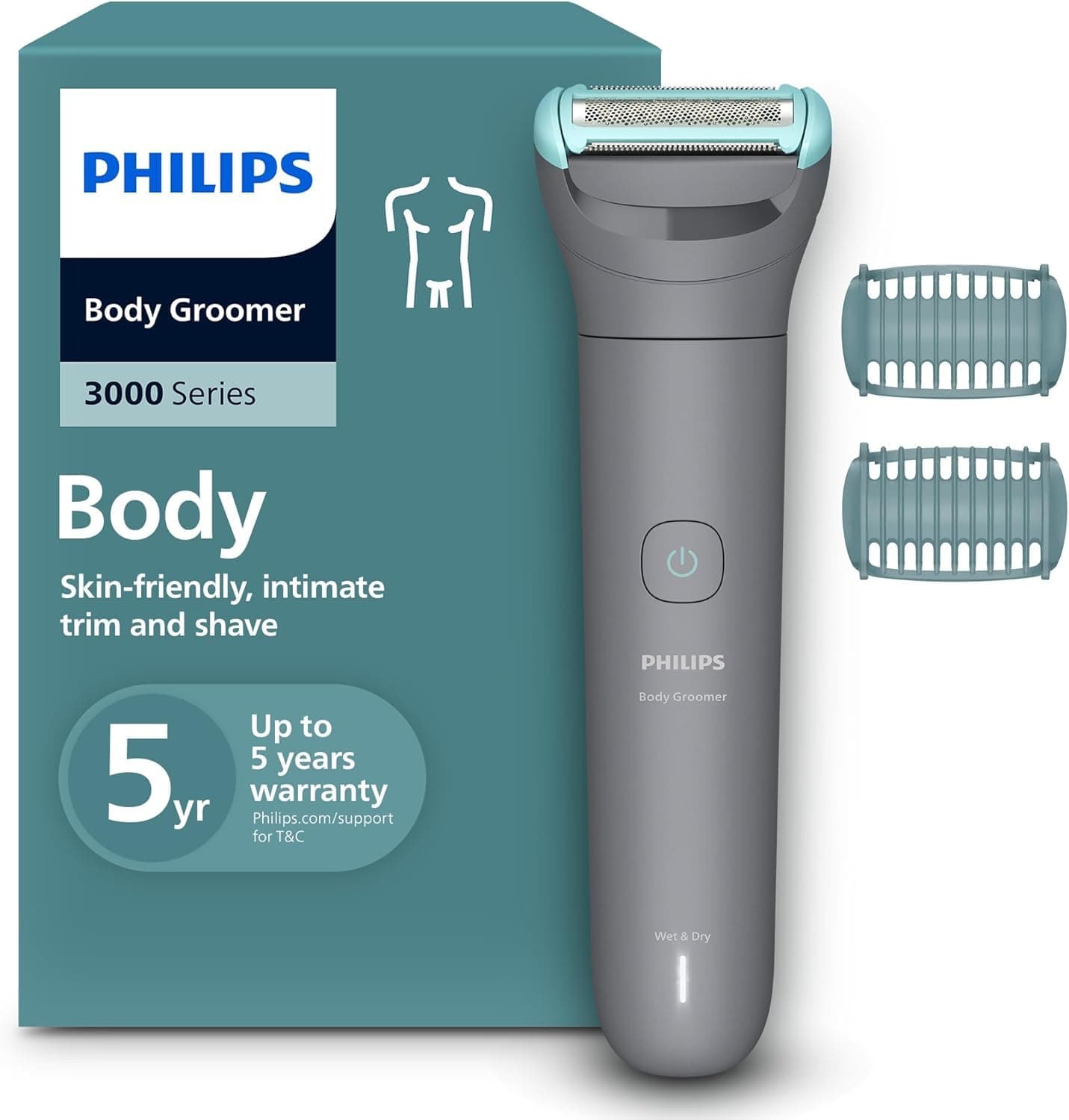 Philips Body Groomer 3000 Series With Triple Protect shave system,100% showerproof,Bi-directional body combs, upto 80min run time,cordless- BG3480/15